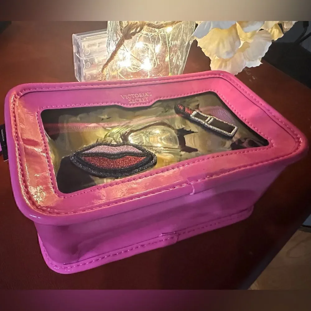 Victoria's Secret Cosmetic Case Clear Pink Patches Beauty Travel Makeup …